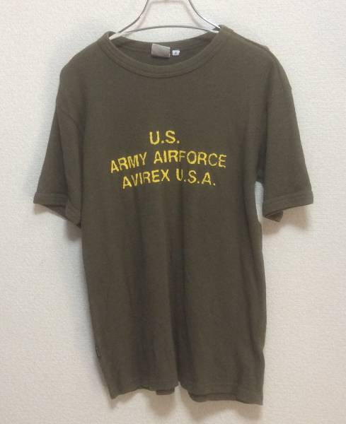 AVIREX USA アヴィレックス ロゴ入り ミリタリー カーキ Tシャツ メンズ Sサイズ拍卖