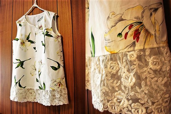裾仏製レースキーネックPO★ゆり柄コットン ハンドメイド 拍卖