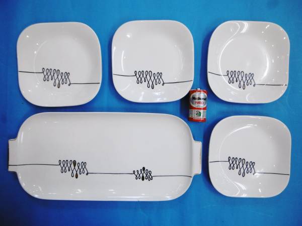 古い★モダン図柄皿5枚セット*JAPAN*昔雑貨昭和レトロ★難有り拍卖