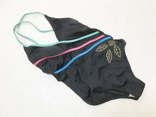 ●水着 9M●Urbar Sports★花刺繍*カシュクール風*ワンピース水着:ブラック拍卖