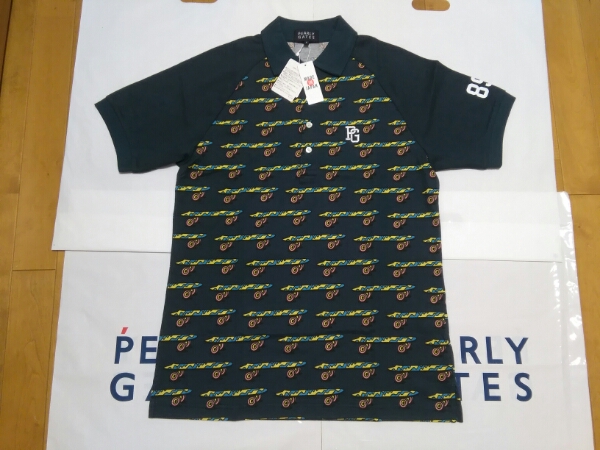 正規品 日本製 識別タグ付き パーリーゲイツ 紺色のスケボー柄ポロシャツ サイズ4拍卖