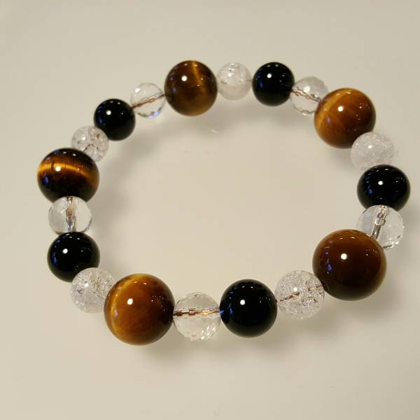 【新品】天然石ブレスレット★パワーストーン タイガーアイ オニキス 水晶 メンズ19.5cm拍卖