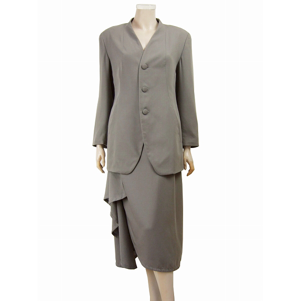 美品★ヨーガンレール*JURGEN LEHL*シルク(絹混ウール*個性的*優雅ラップスカートスーツ*Mサイズ(9号.38)拍卖