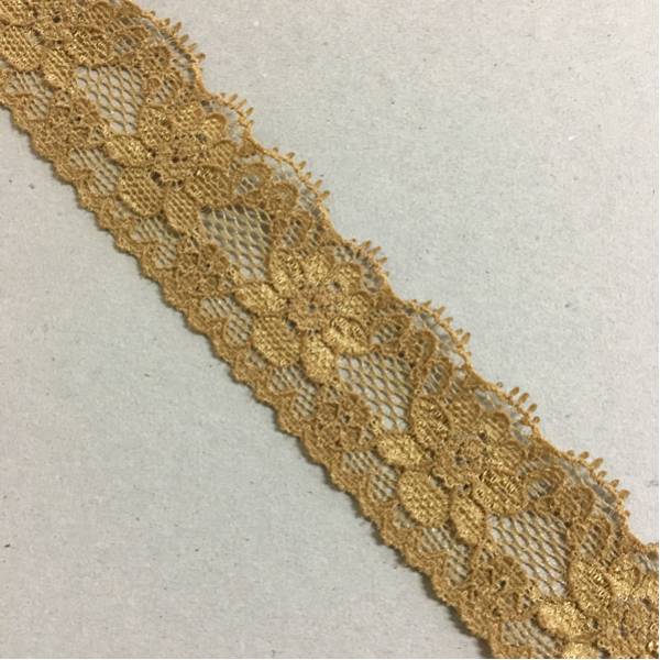 ■30mm巾ゴム入りレース 20m巻 キャメル 編み物 手芸 バッグ ベルト 素材 #6673■拍卖