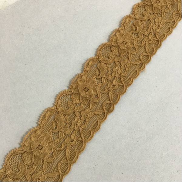 ■40mm巾ゴム入りレース 20m巻 キャメル 編み物 手芸 バッグ ベルト 素材 #5556■拍卖