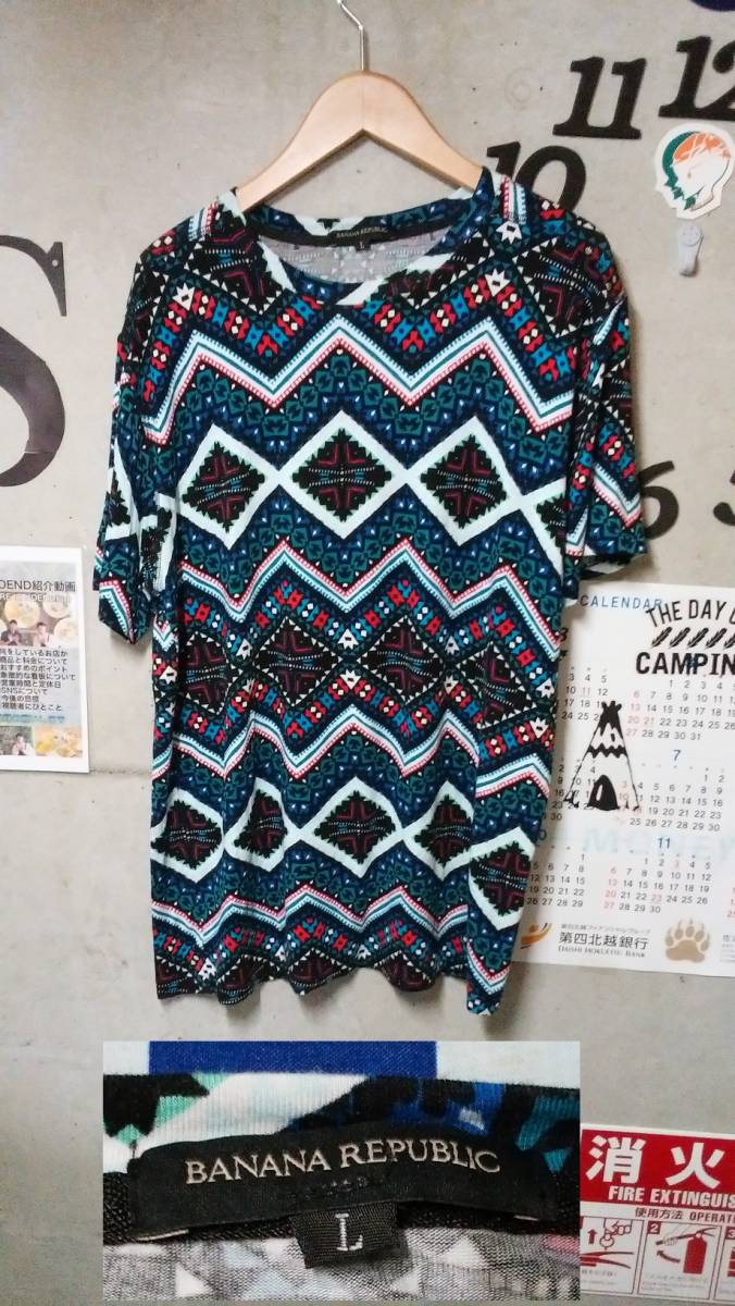 BANANA REPUBLIC レーヨンTシャツ L(男女不明) 総柄 バナナリパブリック拍卖