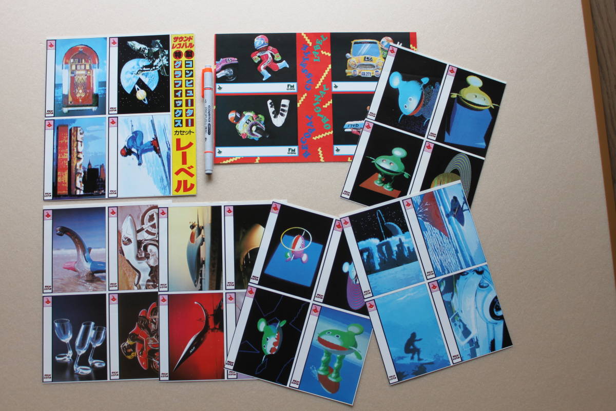9=カセットテープレーベル(レコパルオリジナルラベル)-全28枚 イラスト:モータースポーツ、航空機、バイク、コンピューター拍卖