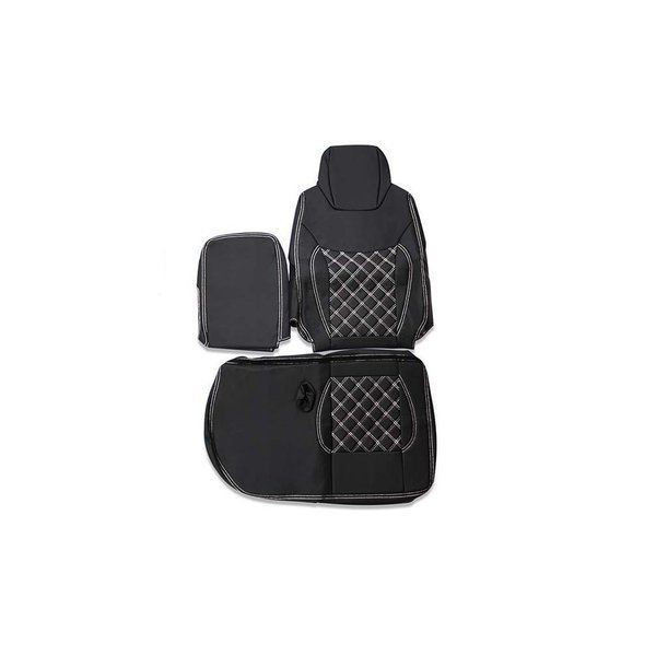 いすゞ エルフ 6型 ワイドキャブ 1.65t~4.0t 助手席 ダイヤカット ブラックレザー ホワイトキルト トラックシートカバー AP-CV018L-WL拍卖