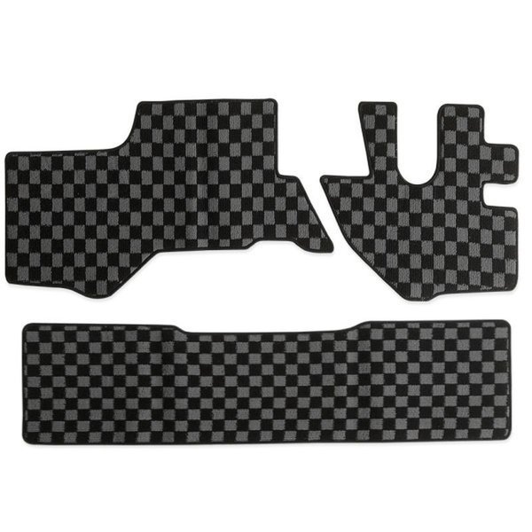 07エルフ タイタン アトラス コンドル 標準 ダブルキャブ フロアマット フロント+ リア グレー x ブラック チェック 灰x黒 PA-TFM2627-G拍卖