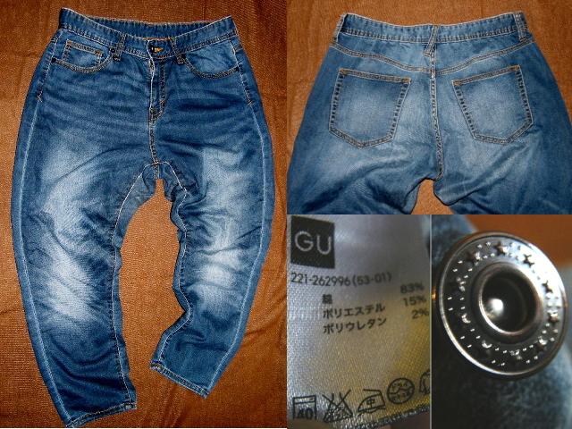 x品名x GU 221-262996 クロップド パンツ系?デニム ジーンズ 約84cm 股下64cm♪ソフト柔らか素材 7~8分丈デザイン?ジーパン 古着Fashion拍卖