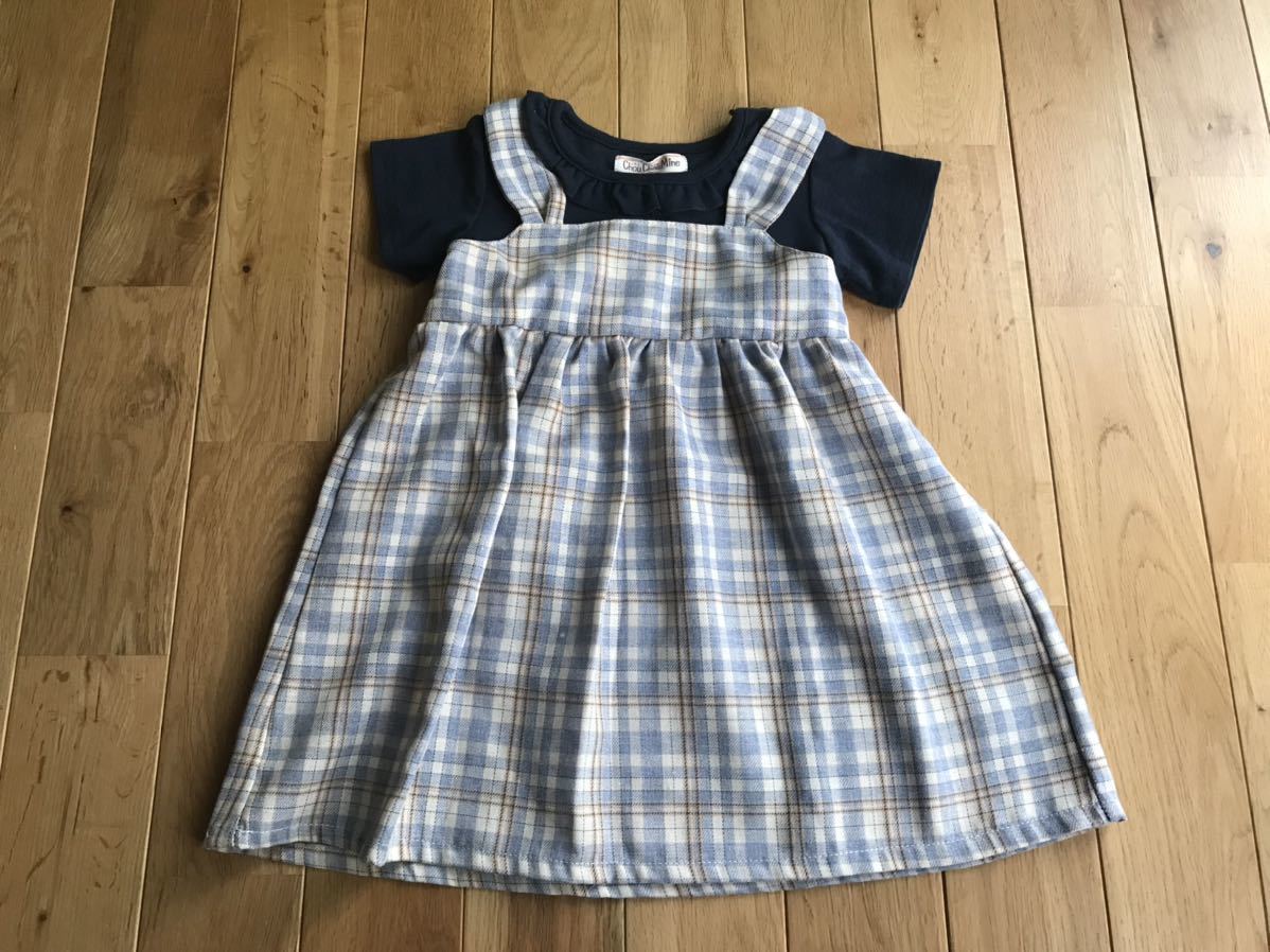 新品 女の子 ベビー 半袖 ドッキング ワンピース チェック 100センチ拍卖