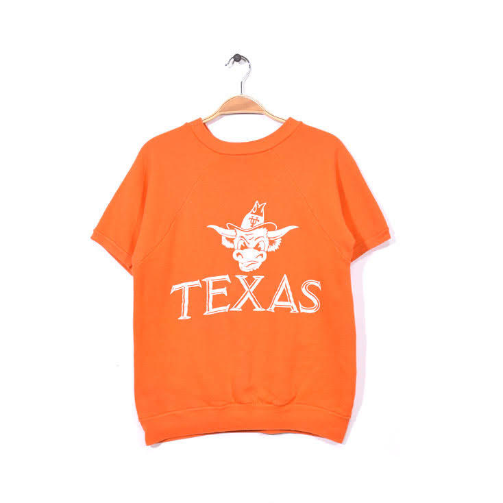 【送料無料】 60S テキサス大学 ロングホーンズ フロッキープリント ヴィンテージ 半袖スウェット トレーナー メンズM 古着 CF0394拍卖