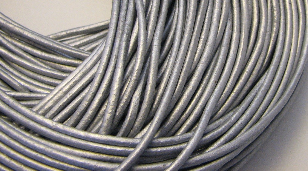 本革紐 丸タイプ 2mm 10cm単位 レザー シルバー(GD) 銀色拍卖