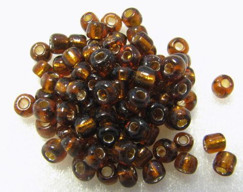 ガラスビーズ シルバーライン(M)3x4mm Dブラウン 約70個拍卖