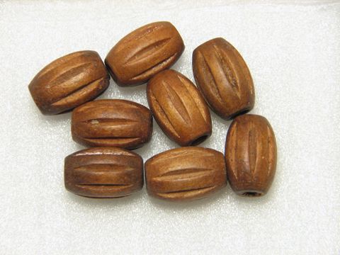 ウッドビーズ18x12mmオーバル縞模様ブラウン約5個No.115拍卖