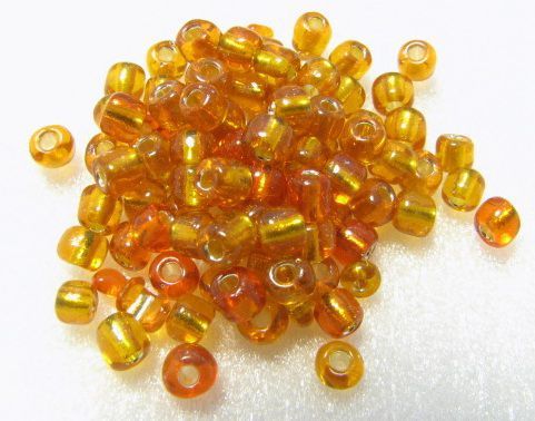 ガラスビーズ シルバーライン(M)3x4mm Dオレンジ 約70個拍卖
