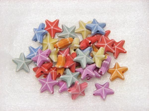 プラスチック柄ビーズ カラフル 星 11mm 50個入 pb-01拍卖