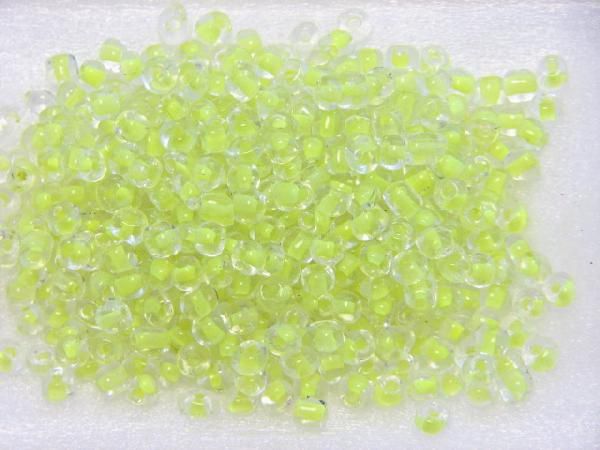 ガラスビーズ マル(M) 3x4mm インサイド 黄緑色 約50個拍卖