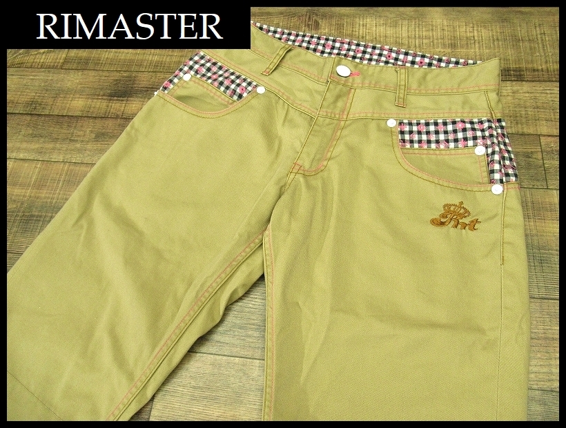 送料無料 G① RIMASTER リマスター ロゴ 刺繍 モノグラム ドット プリント チェック柄 切替 クロップド ワーク パンツ M ベージュ拍卖