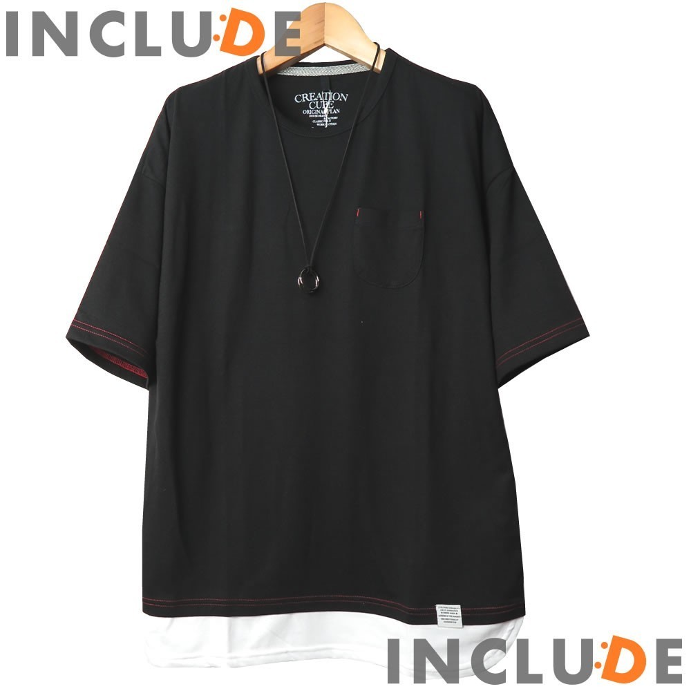 半袖カットソー トップス サマー オーバーサイズ ビッグシルエット フェイクレイヤード 半袖T ストリート 重ね着 M 送料込 クリックポスト拍卖