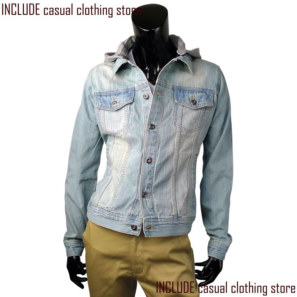 Gジャンパーカー フード付きデニム Gジャン デニムジャケット パーカー メンズ ブリーチ M 送料込拍卖