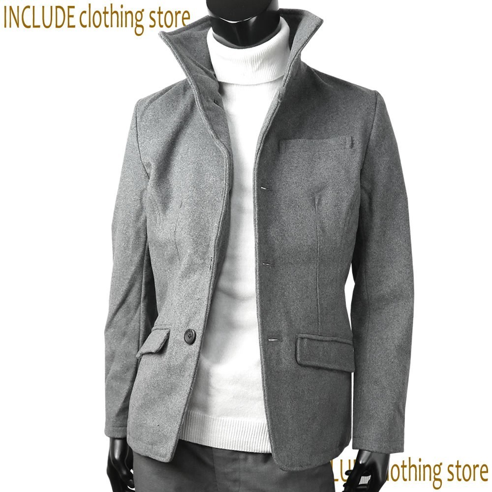 メルトン ウール イタリアン カラー ジャケット 立ち襟 カジュアル スーツ メンズ グレー M 送料込拍卖
