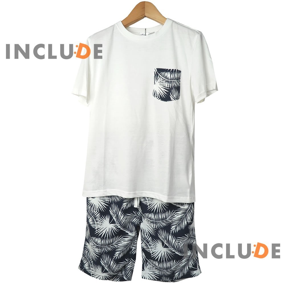 セットアップ 上下セット 半袖Tシャツ ショートパンツ ボタニカル 人気柄 クルーネック M ネイビー 送料込拍卖