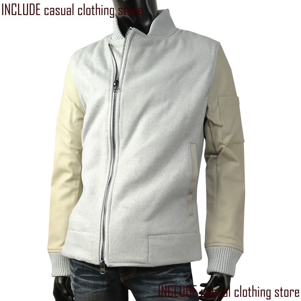 アシメ ジップ MA-1 MA1 PU レザー ウール ブルゾン 薄中綿 裏キルティング 斜めジップ WZIP 送料込拍卖