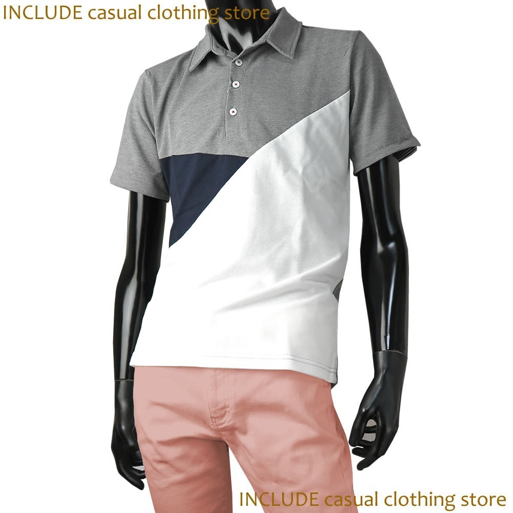 襟付 アシメ ベーシック ビジネス 半袖ポロ アシンメトリー ポロシャツ クールビズ 鹿の子 LL 送料込 クリックポスト拍卖