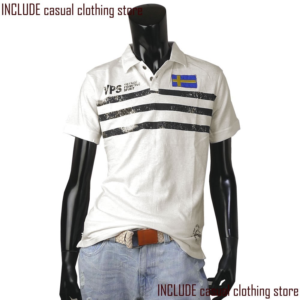 ポロシャツ 半袖ポロ フラッグワッペン ヴィンテージ メンズ 白 L 送料込 クリックポスト拍卖