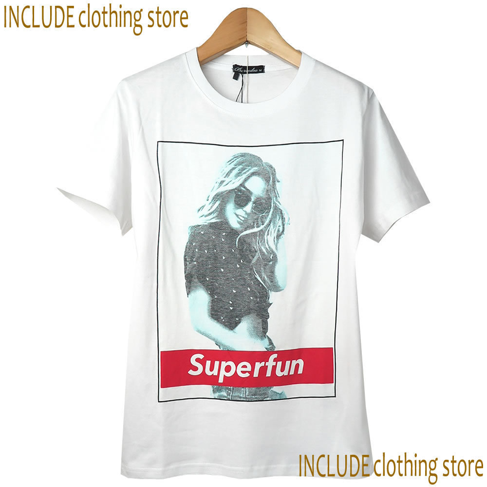 半袖T レディー フォト ボックスロゴ ガール プリント クルーネック Tシャツ 半袖 カットソー メンズ L 送料込 クリックポスト拍卖