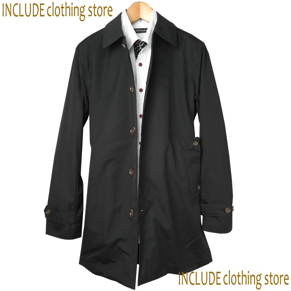 ステンカラーコート スプリングコート ハーフコート 春コート ショップコート メンズ ブラック L 送料込拍卖