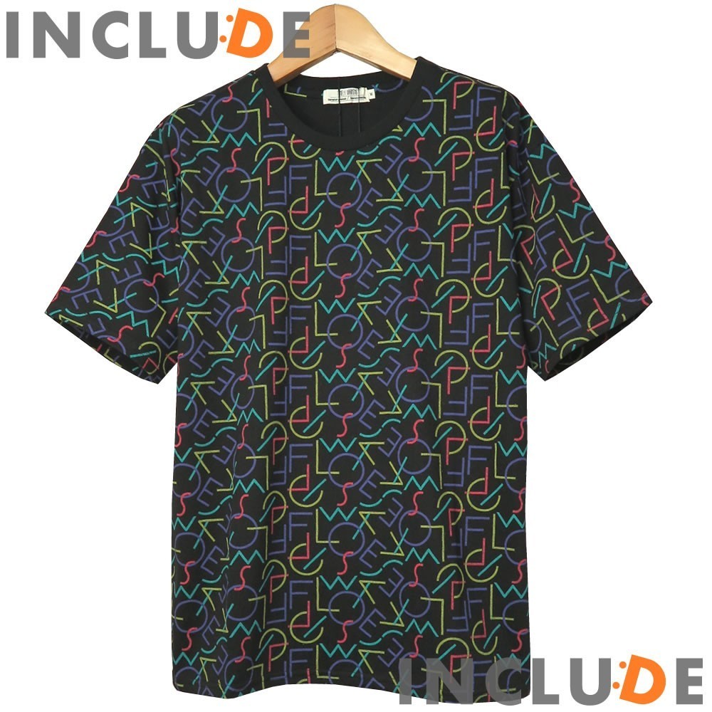 半袖カットソー オーバーサイズ ビッグシルエット 文字 ロゴ ネオン ドロップショルダー 半袖T 総柄 メンズ M 送料込 クリックポスト拍卖