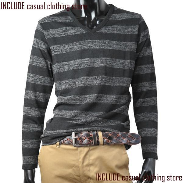 ニット ボーダー Vネック 長袖ニット L 黒 送料込 クリックポスト拍卖