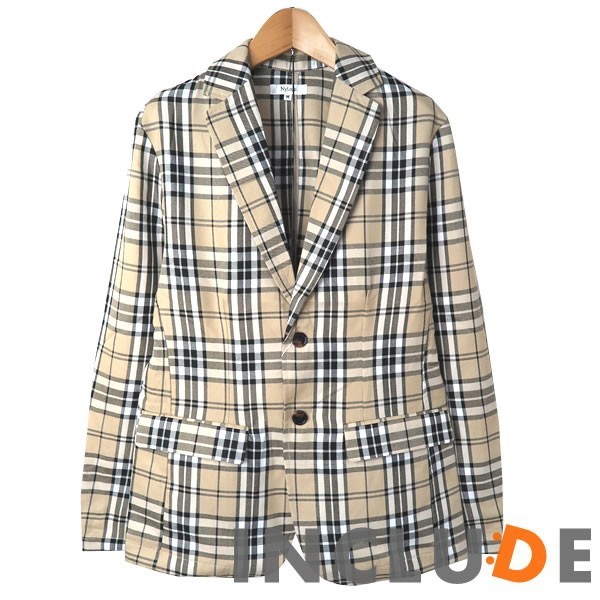 チェック グレンチェック タータンチェック ノバチェック シングル テーラード ジャケット センターベント 薄手 M 送料込拍卖