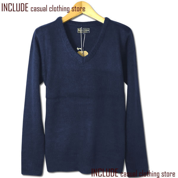 Vネックニットメンズスノートップセーター モヘア調 L 送料込 クリックポスト拍卖