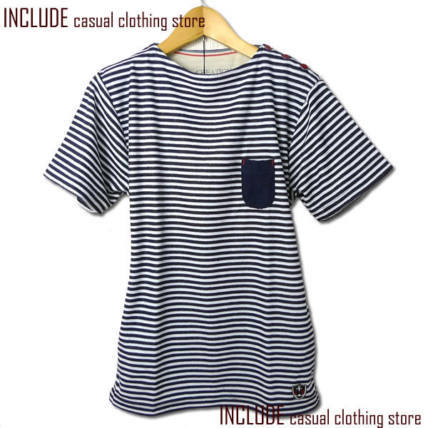 ボーダー スラブパイル ポケット ボートネック 半袖 Tシャツ メンズ 夏 マリン ヨット M 送料込 クリックポスト拍卖
