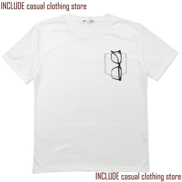 半袖Tシャツ クルーネック Tシャツ サングラス ポケット プリント ストリート カレッジ 白 LL 送料込 クリックポスト拍卖