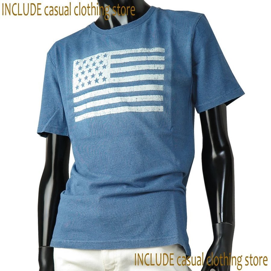 半袖T インディゴ カットデニム 星条旗 プリント USA アメリカ ブリーチ メンズ 半袖 ブルー M 送料込 クリックポスト拍卖