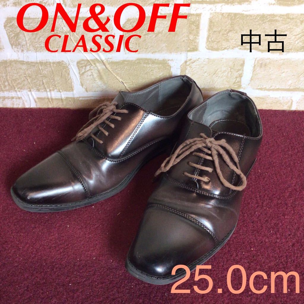 【売り切り!送料無料!】A-214 ON&OFF CLASSIC!ビジネスシューズ!25.0cm!ダークブラウン!ストレートチップ!ドレスシューズ!仕事!中古!拍卖