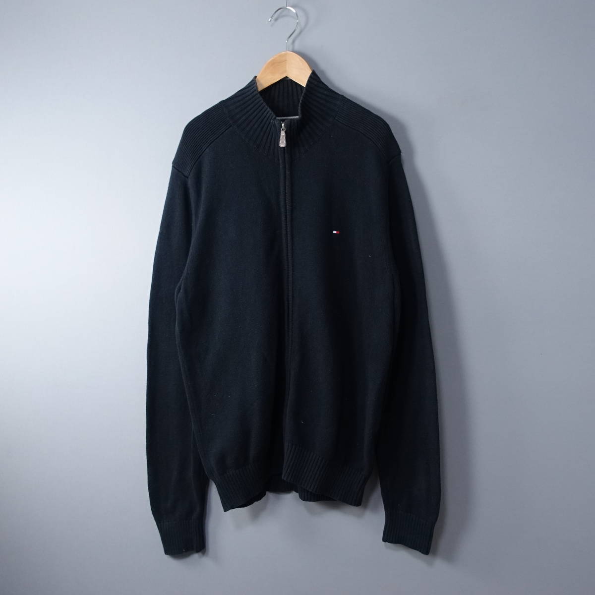 TOMMY HILFIGER /トミーフィルガー/メンズ/S/P/ジップアップブルゾン/ブラック/大きいサイズ/黒/ニット拍卖