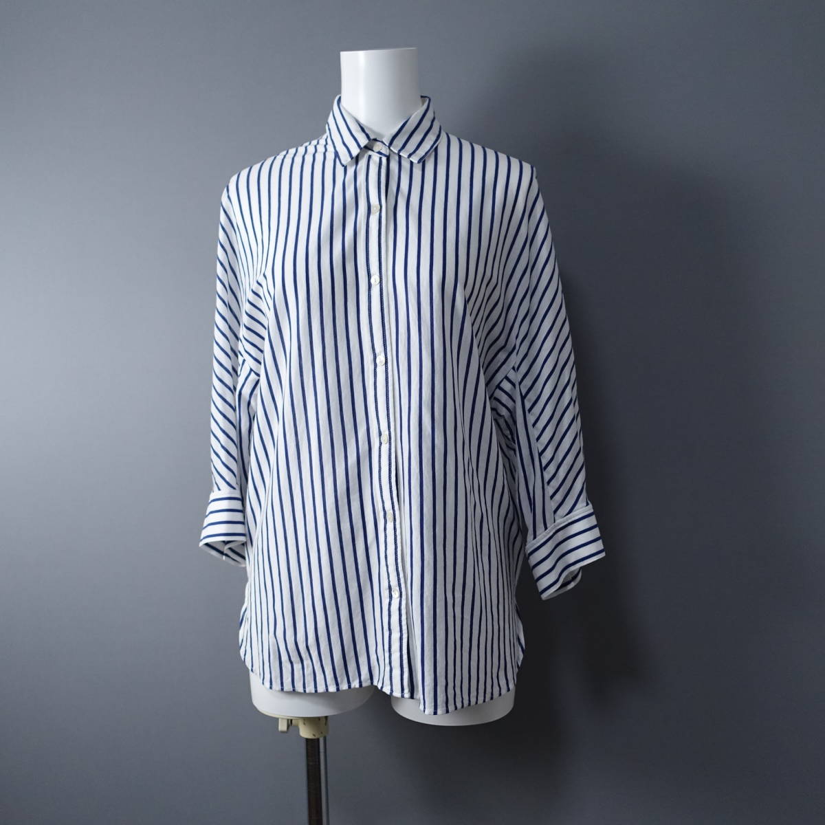 iCB/アイシービー/S/オンワード樫山/ストライプシャツ/ホワイト×ネイビー/白×紺/レディース/ブラウス拍卖
