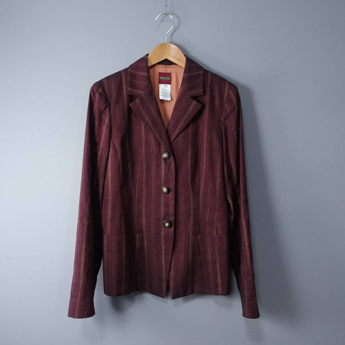 新品未使用*KENZO/ケンゾー/38/フランス製/リネン混/ストライプジャケット/ダークパープル/レディース拍卖