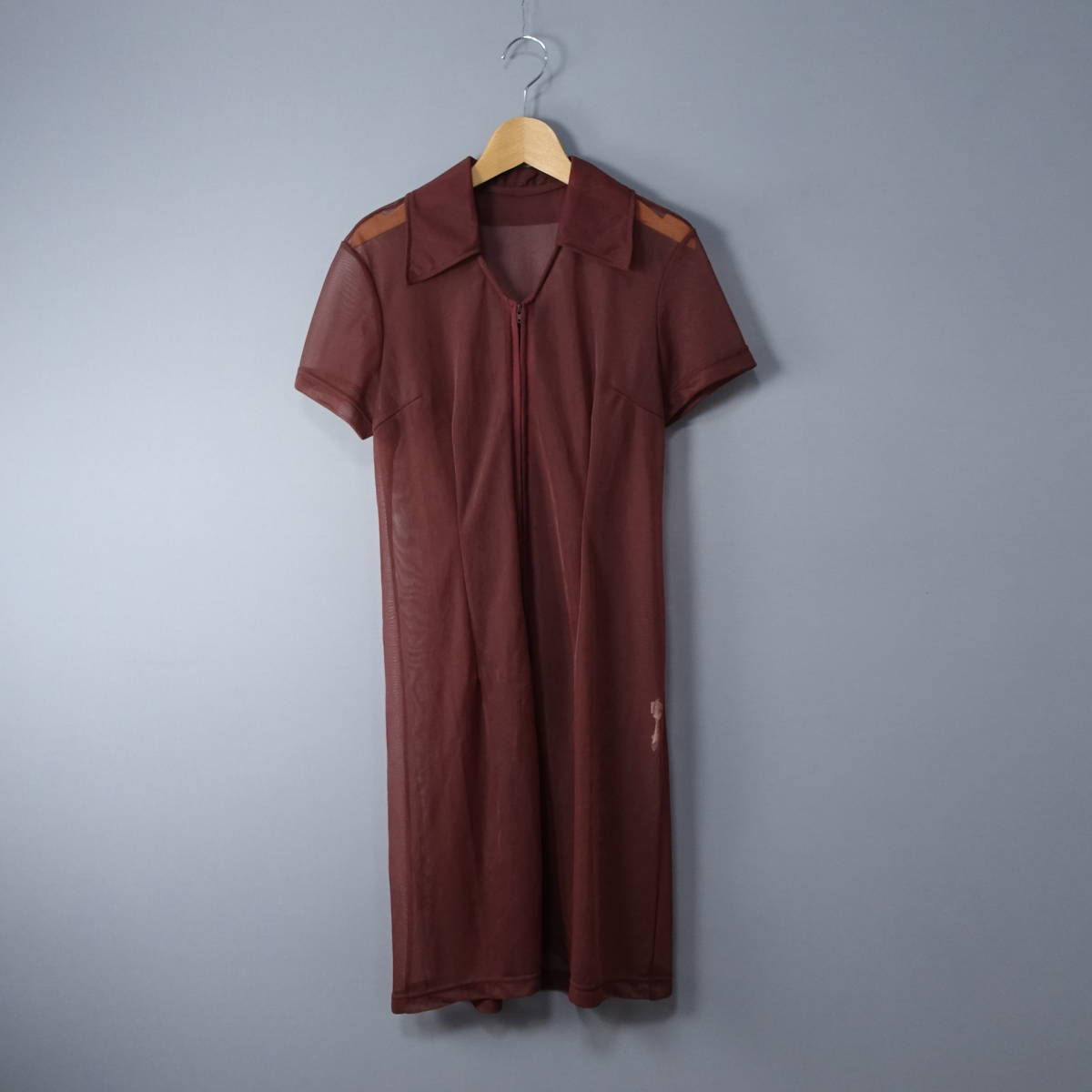 訳あり☆美品☆MICHEL KLEIN/ミシェルクラン/38/シースルーワンピース/ブラウン/茶/レディース拍卖