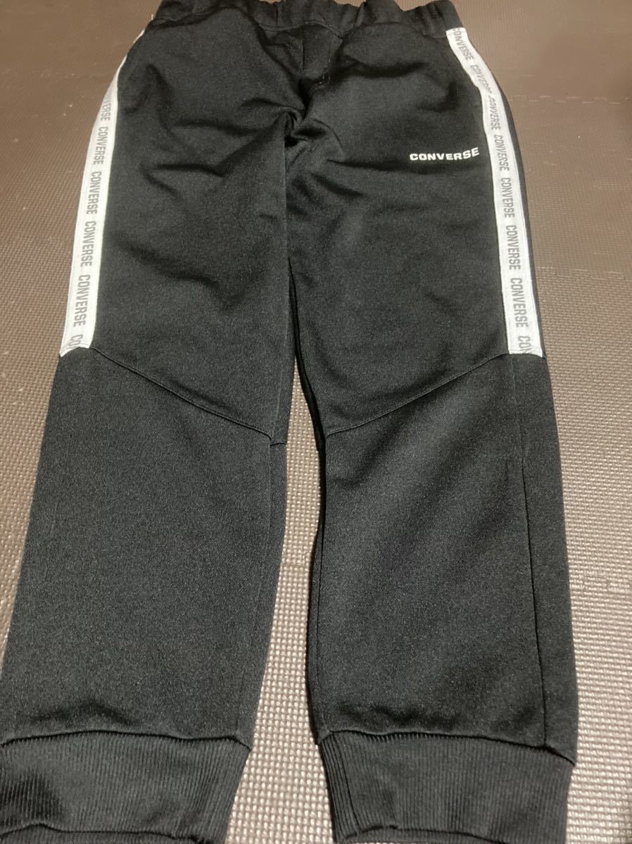 美品コンバース黒、ロゴ白、ラインロゴ入りストレッチパンツ サイズL拍卖