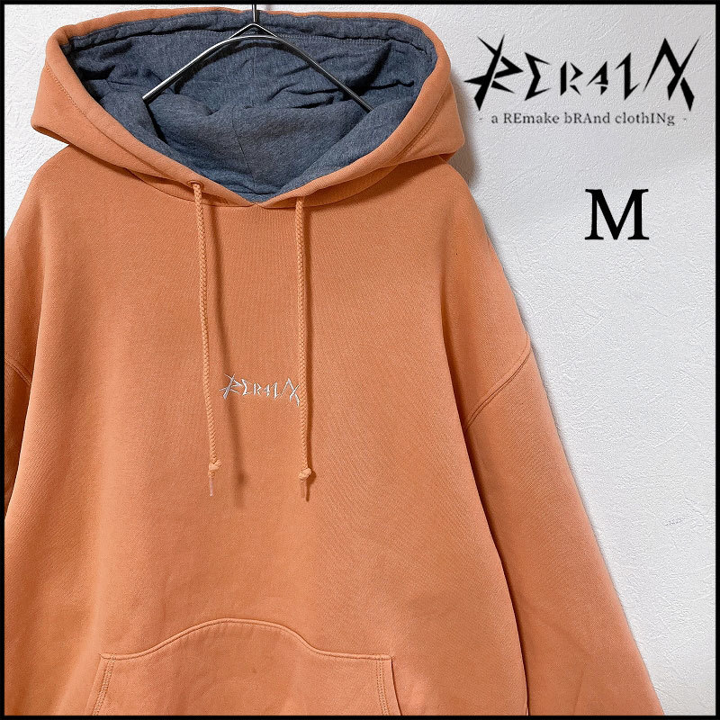 メンズ服ロゴ刺繍パーカーM 古着屋 ブランド ストリート系 オレンジ 春秋冬物拍卖