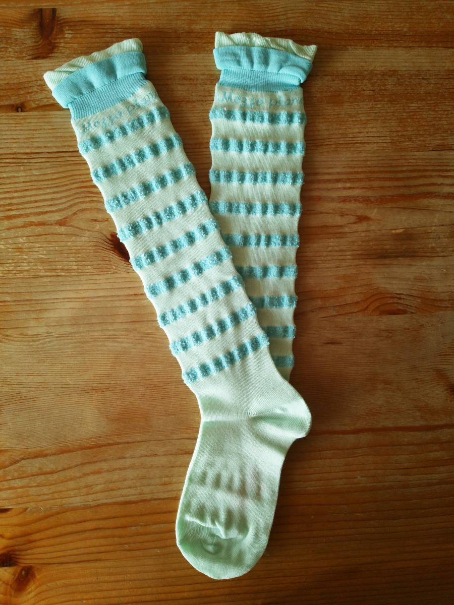 16 17 18 ㎝ ハイソックス ミントグリーン×水色 靴下 メゾピアノ mezzo piano拍卖