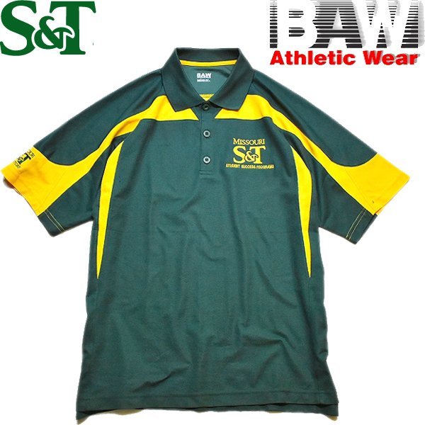 1点物◆ツートンBAWハイテク素材ポロシャツ古着メンズMLレディースOKアメカジ90sストリートスポーツ企業ユニフォーム制服/本屋/緑黄993787拍卖