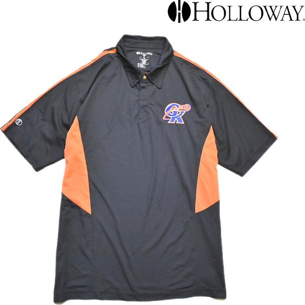 1点物◆HOLLOWAYチームロゴ刺繍ハイテク素材ポロシャツ古着メンズL/XLレディースOKアメカジ90sストリートスポーツMix黒オレンジ中古993501拍卖
