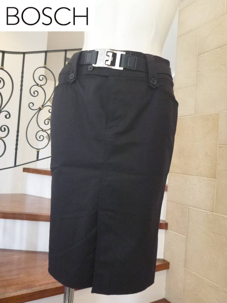1.2万 美品 BOSCH ボッシュ ★日本製 黒 ブラック ベルト付き スカート 38 M相当拍卖